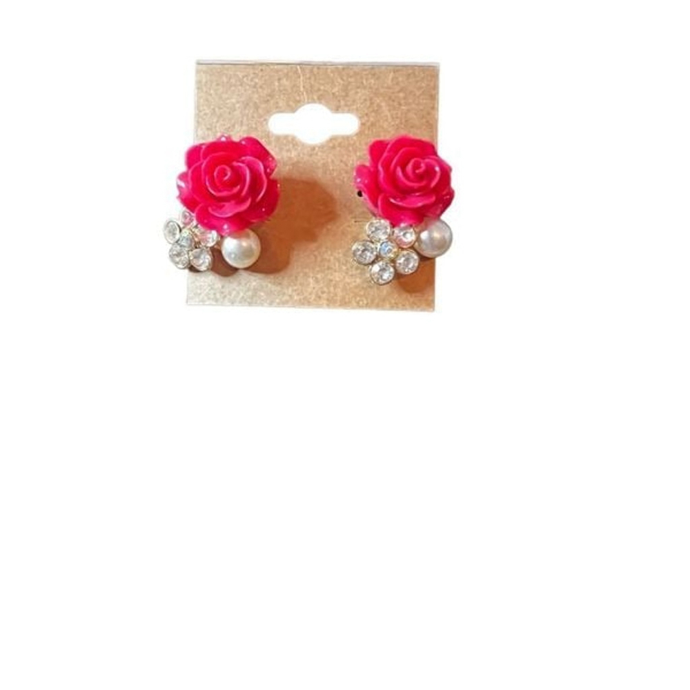 Rose Floral and Pearl Earrings